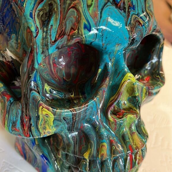 Hand-Painted One of A Kind Life Size Adult Human Skull - Picture 2 of 10